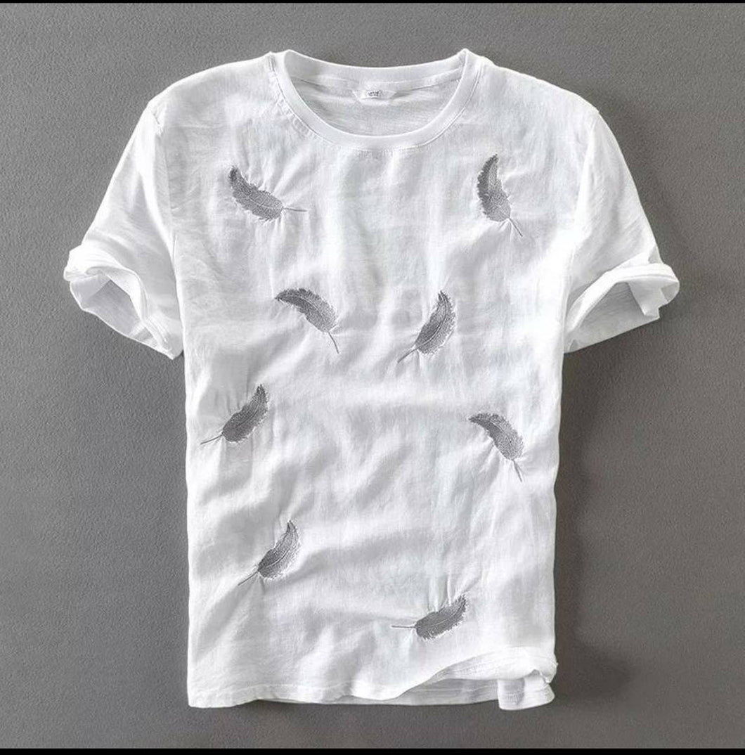 Men's White Cotton Printed Round Neck Tees - Kedgystar